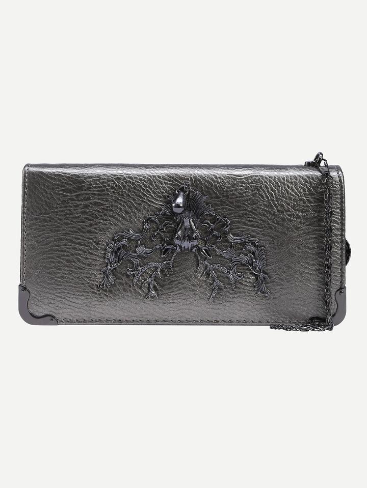 Romwe Metal Deer Head Accent Faux Leather Wallet - Champagne