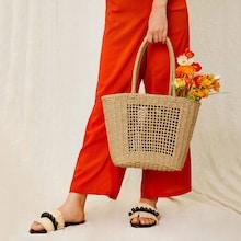 Romwe Hollow Out Woven Tote Bag