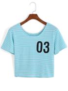 Romwe Striped 03 Print Crop T-shirt