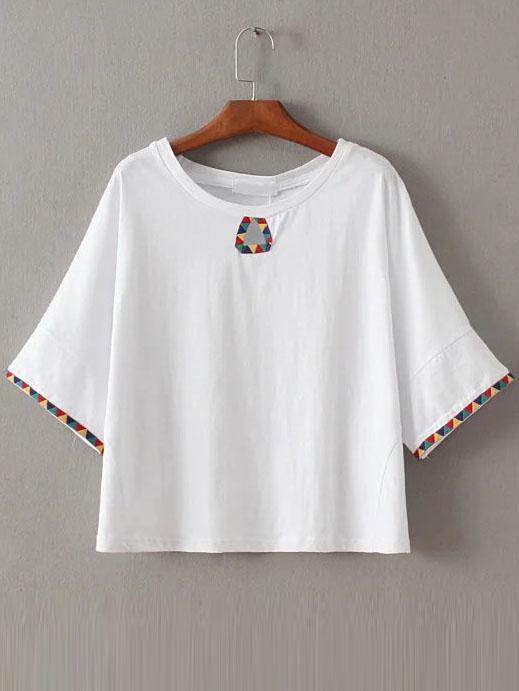 Romwe White Tape Detail Cut Out T-shirt