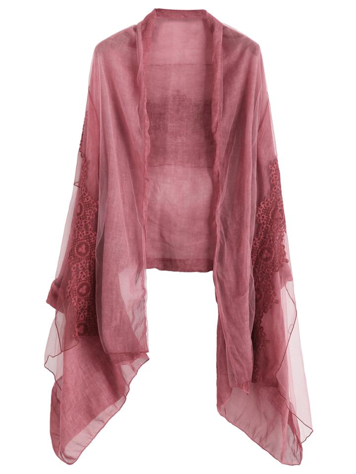 Romwe Red Lace Voile Scarf