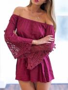 Romwe Off-the-shoulder Lace Bell Sleeve Romper