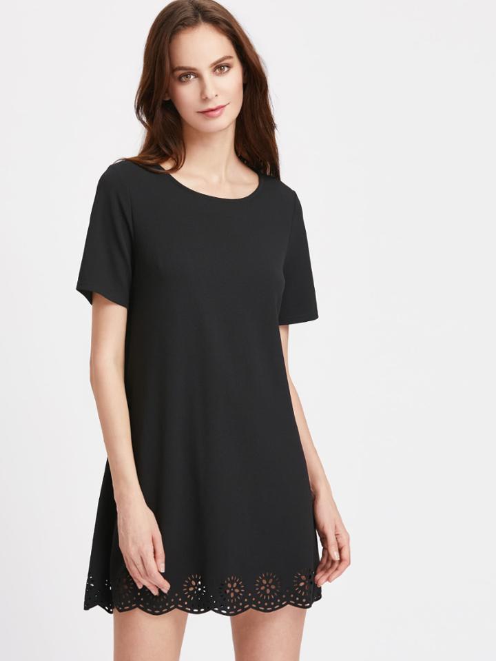 Romwe Laser Cut Scallop Edge Tunic Dress