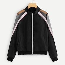Romwe Mesh Panel Chain Tape Detail Jacket