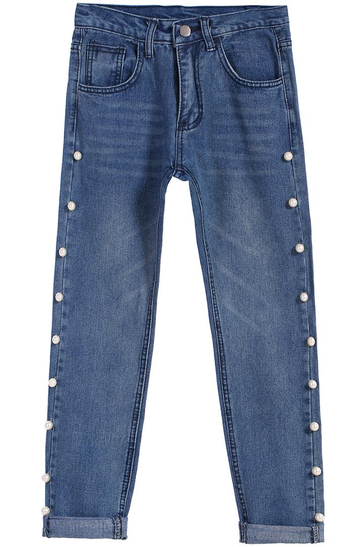 Romwe Bead Bleached Denim Pant