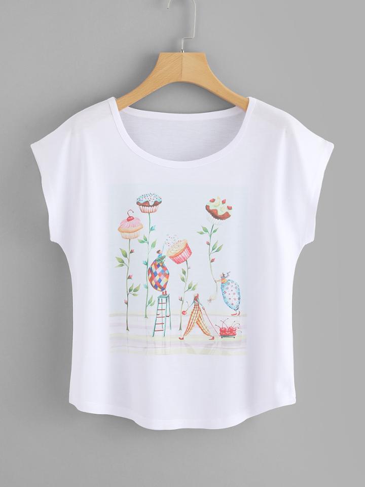 Romwe Cake Print Tee