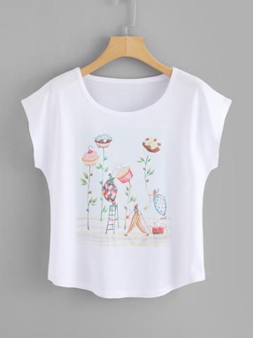 Romwe Cake Print Tee