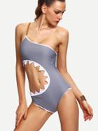 Romwe Link Chain Shoulder Cutout One-piece Swimwear