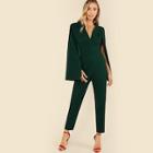 Romwe Wrap Front Tailored Cape Jumpsuit