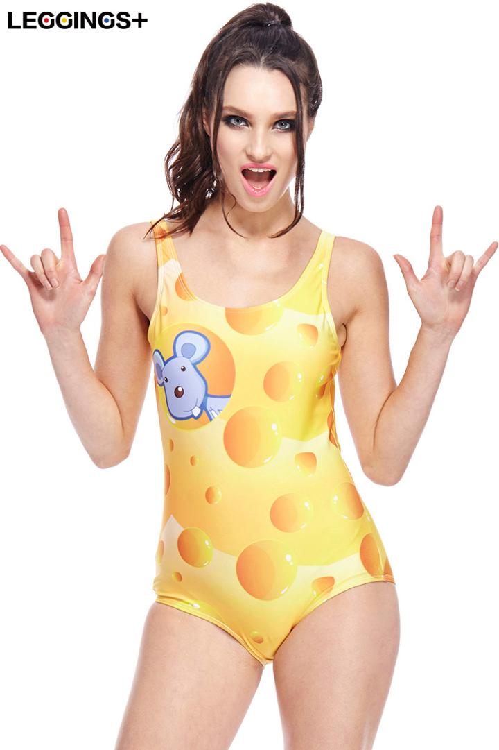 Romwe Romwe Mouse & Cheese Print Swimsuit