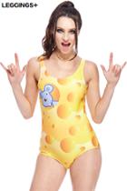 Romwe Romwe Mouse & Cheese Print Swimsuit
