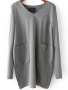 Romwe V Neck Grey Dress With Pockets