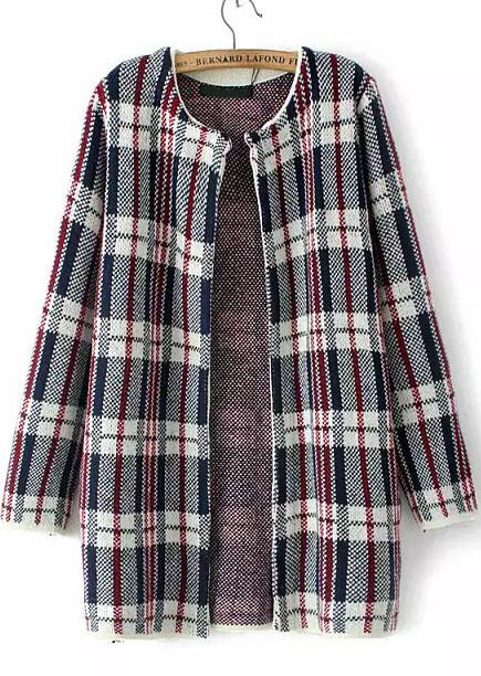 Romwe Plaid Loose Knit Cardigan