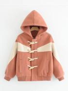 Romwe Color Block Short Duffle Jacket With Hood