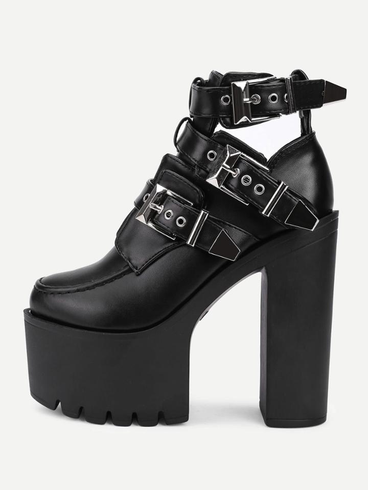 Romwe Round Toe Caged Design High Heels