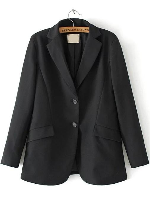 Romwe Notch Lapel Single-breasted Slim Black Blazer