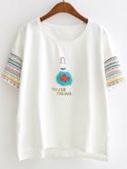 Romwe White Fish And Letter Print T-shirt