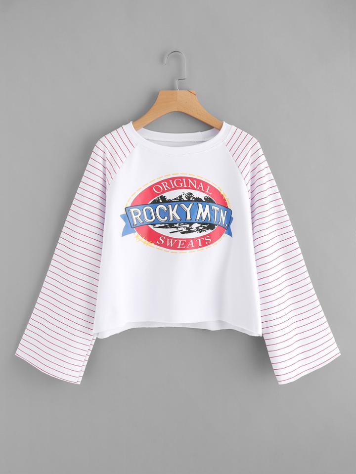 Romwe Striped Raglan Sleeve Letter Print Sweatshirt