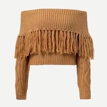Romwe Fringe Trim Foldover Sweater