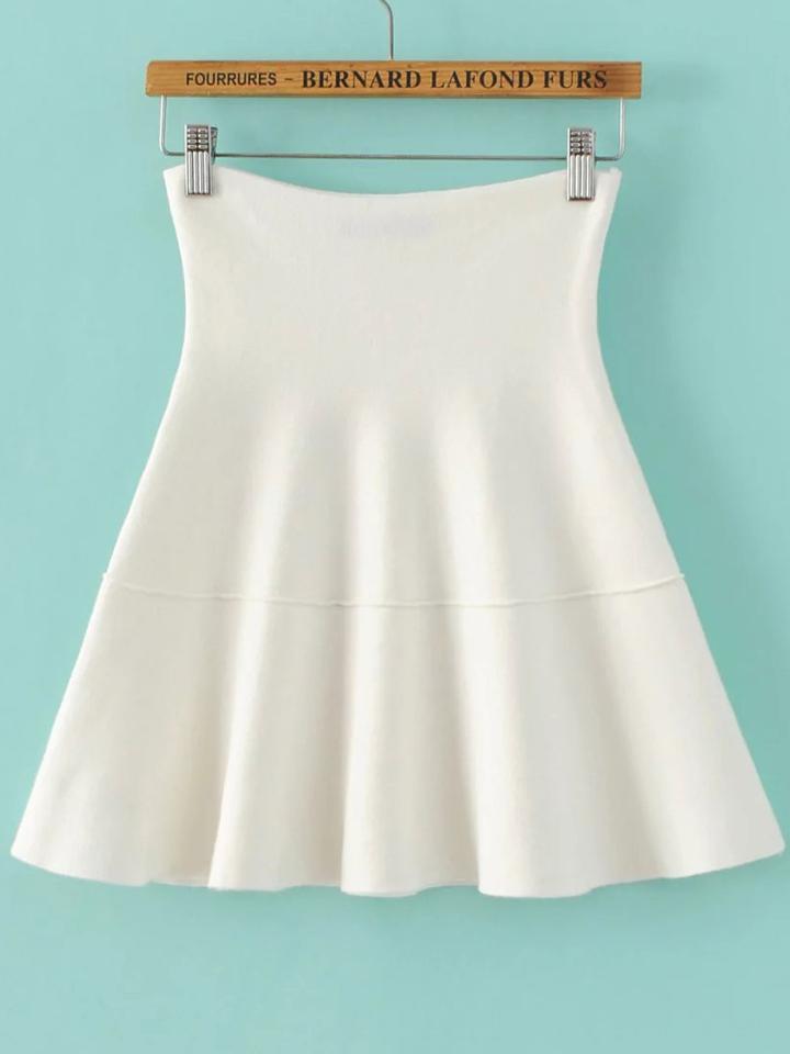 Romwe White Pleated Knit Skirt