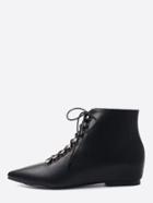 Romwe Black Pu Point Toe Lace Up Hidden Wedge Heel Boots