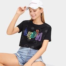 Romwe Polka Dot And Letter Print Tee