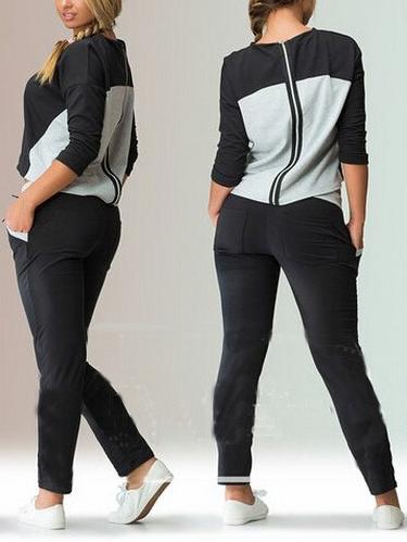 Romwe Black With Contrast Patch Blouse With Casual Pants