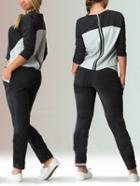 Romwe Black With Contrast Patch Blouse With Casual Pants