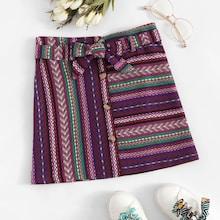 Romwe Self Tie Single Breasted Geo Print Skirt