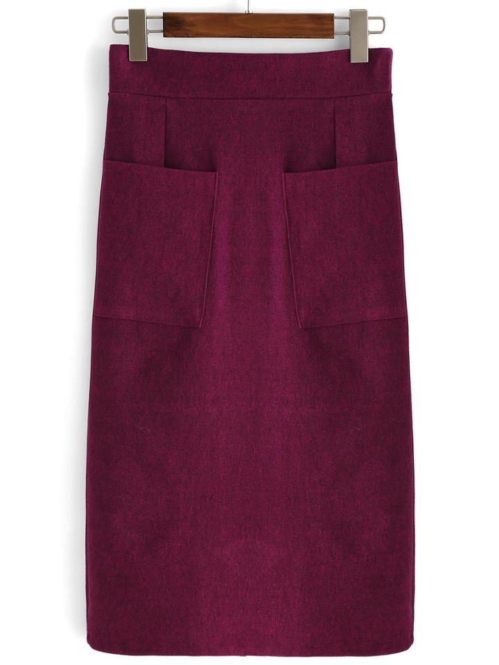Romwe Elastic Waist Pockets Slit Skirt