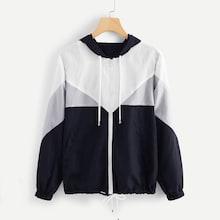 Romwe Color Block Drawstring Hem Hooded Jacket