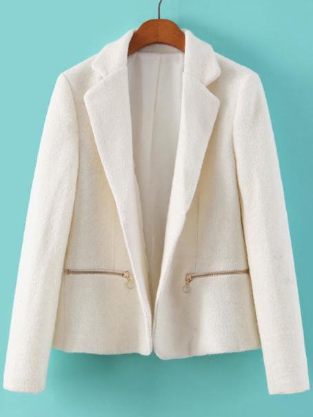 Romwe Lapel Zipper Slim Blazer