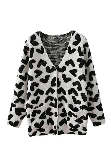 Romwe Heart Knitted V Neck Cardigan