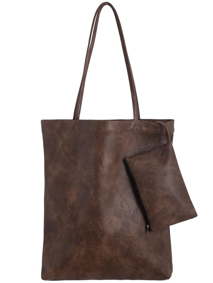 Romwe Dark Brown Pu Shoulder Bag