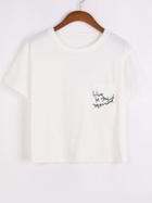 Romwe White Letter Print Pocket T-shirt