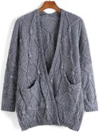 Romwe Cable Knit Pockets Grey Coat