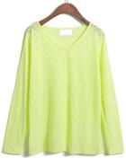 Romwe V Neck Long Sleeve Yellow T-shirt