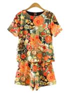 Romwe Multicolor Split Back Short Sleeve Print Romper