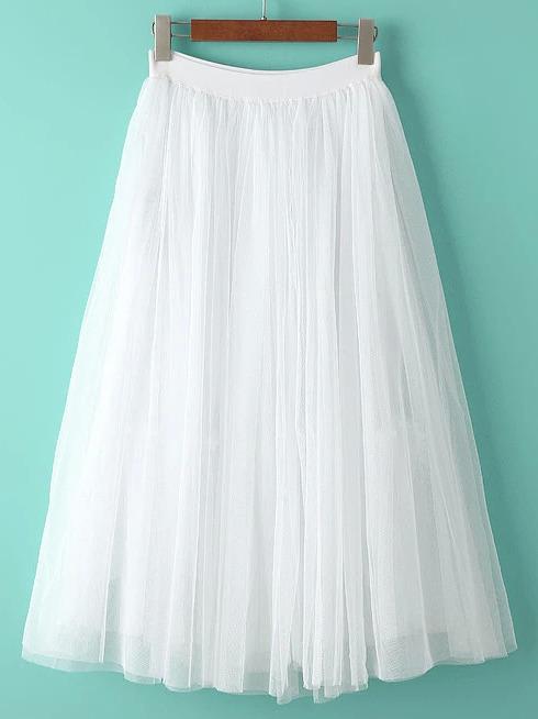 Romwe White Sheer Mesh Flare Skirt