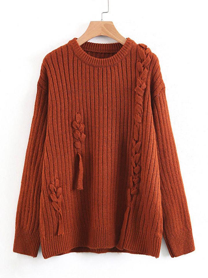 Romwe Lace Up Rib Knit Sweater