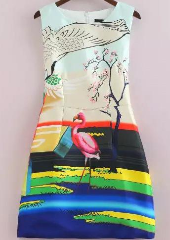Romwe Flamingo Print With Zipper Dress
