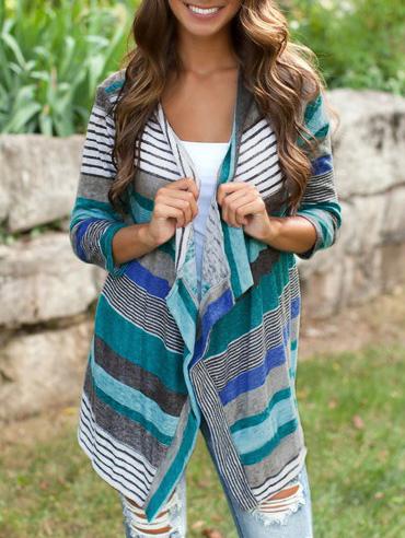 Romwe Drape Front Striped Cardigan