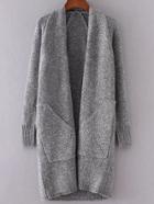 Romwe Grey Collarless Raglan Sleeve Long Sweater Coat With Pockets