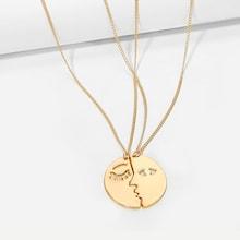 Romwe Face Design Pendant Couple Necklace 2pcs