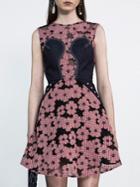 Romwe Pink Applique Pouf A-line Combo Dress