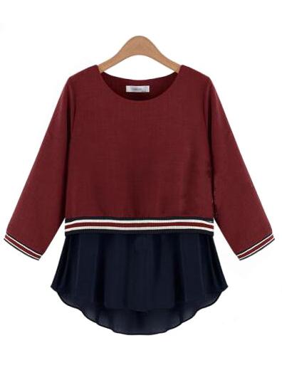 Romwe Color-block Striped Plus Top
