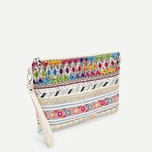 Romwe Sequin Detail Geometric Pattern Clutch