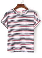 Romwe Round Neck Striped Red T-shirt