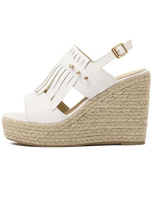Romwe White Pu Tassel Espadrille Wedges Sandals