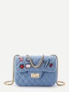 Romwe Star And Airplane Patch Quilted Denim Bag